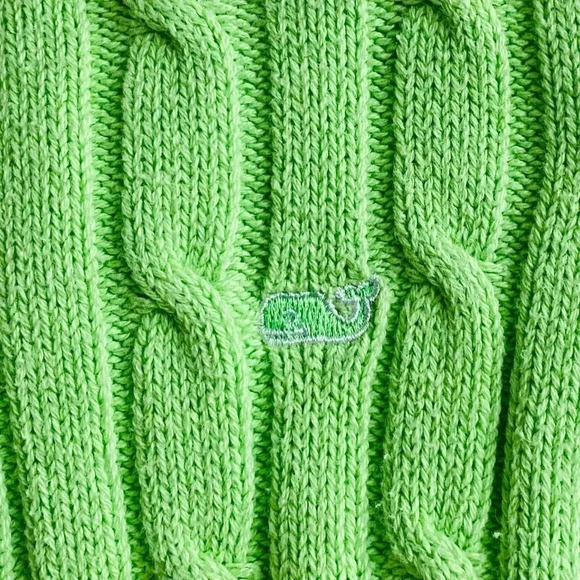VINEYARD VINES | Cotton Cable Knit Crewneck Sweater Lime Green Size XS - Picture 6 of 7